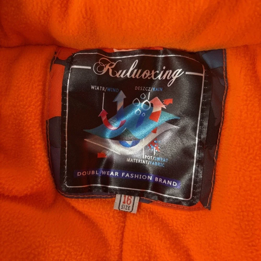KULUOXING Kids 16 Ski Snowboard Waterproof Insulated Jacket Neon Orange Multi‎